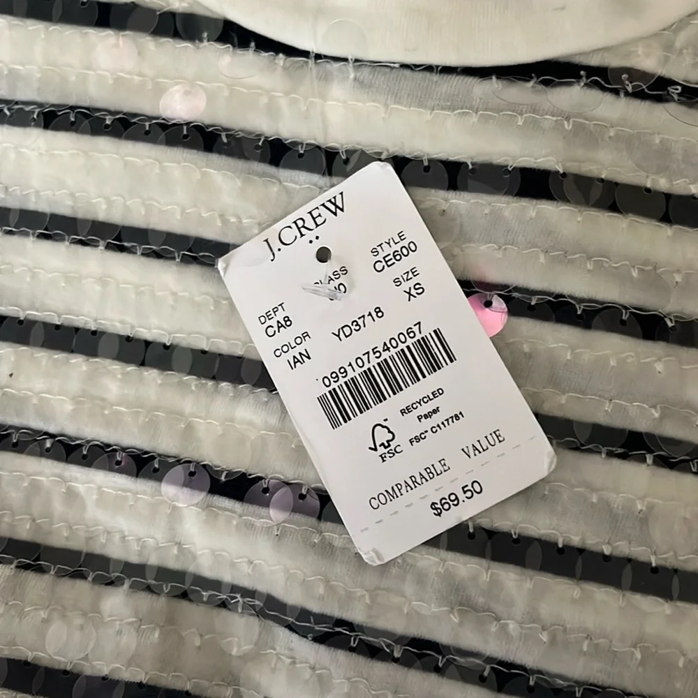 NWT J. Crew Sequin Stripe Tee Navy Blue & White XS - Picture 4 of 9